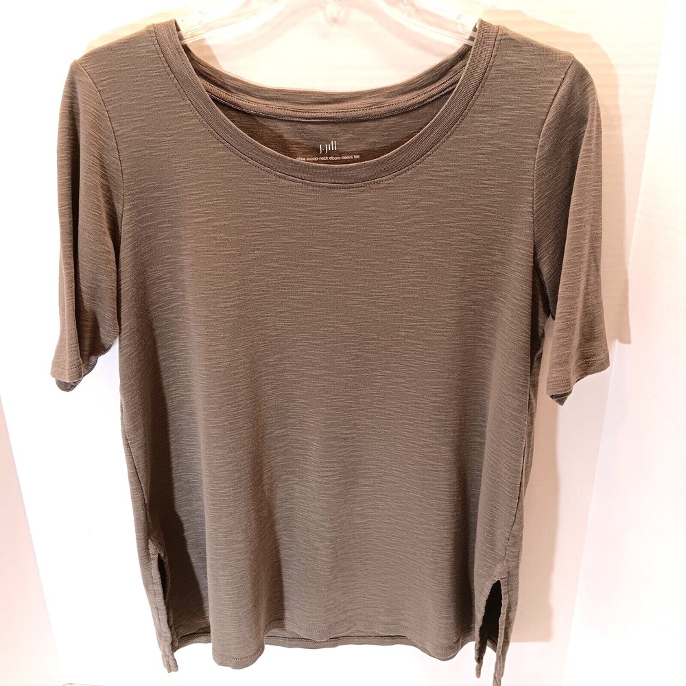 J. Jill Tee Women's S Gray Pima Scoop Neck Short Sleeve Shirt 100% Pima Cotton